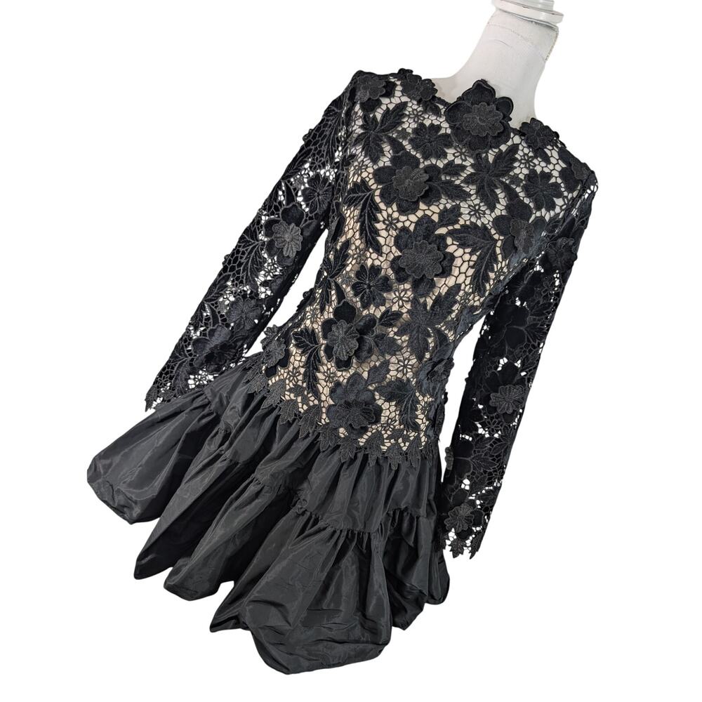NWT@$269! ANTONIO MELANI/EMILY HERTZ! BLACK FLORAL LACE, RAW SATIN DRESS! SZ 6 - Picture 15 of 16